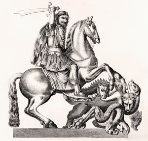 Koning Karel II van Engeland afgebeeld als Sint Joris die de draak doodt, 1855 door Gottfried Leigeber